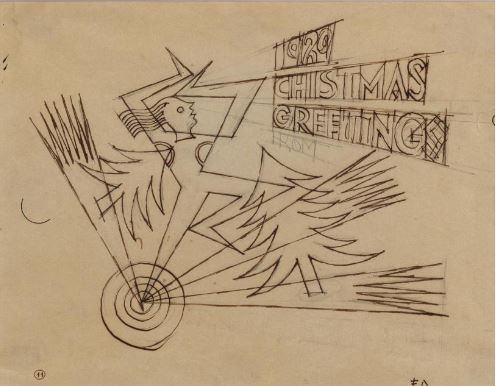 Fortunato Depero, Christmas Greetings, 1929, pencil on paper, 21.5 x 28 cm, framed Final version of the Dance Magazine Christmas greeting card released in occasion of Christmas 1929