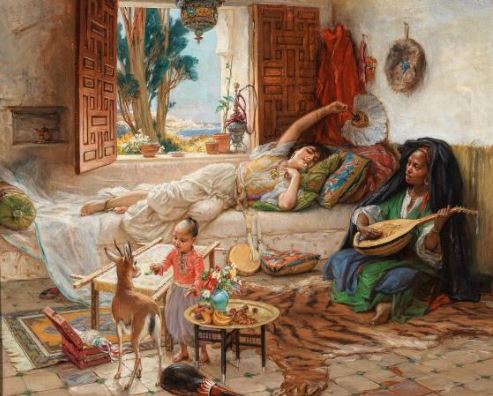 Frederick Arthur Bridgman, An Afternoon in Algiers, signed F. A. Bridgman, oil on canvas, 77 x 95 cm, framed
