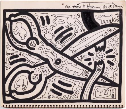 Keith Haring, Untitled, 1989, signed, dated and dedicated, marker on 20-month calendar, November page, 35.5 x 30 cm, framed