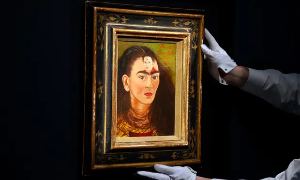 Frida Kahlo's Diego y yo (1949) at Sotheby's in New York. The painting has always fascinated art lovers with its depiction of Kahlo’s tumultuous relationship with Diego Rivera. Photograph by Jason Szenes-EPA