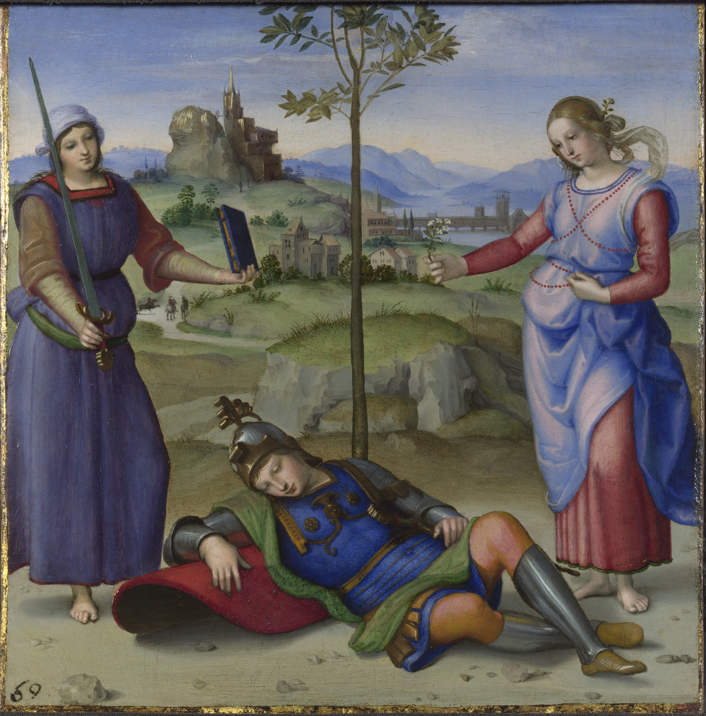 Raphael, An Allegory ('Vision of a Knight'), about 1504, Oil on poplar, 17.1 x 17.3 cm, © The National Gallery, London