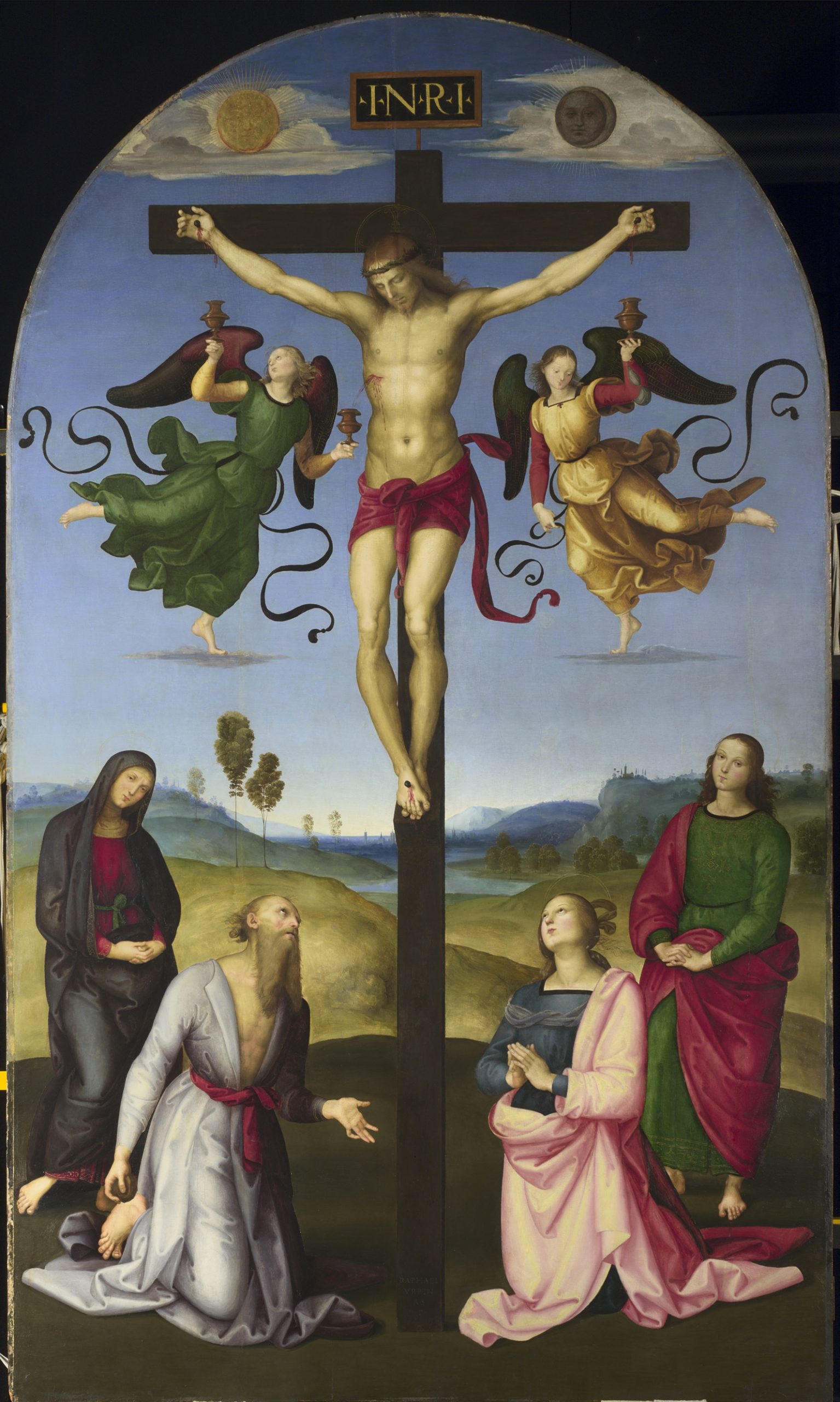 Raphael, The Crucified Christ with the Virgin Mary, Saints and Angels (The Mond Crucifixion), Short title: The Mond Crucifixion, about 1502-3, Oil on poplar, 283.3 x 167.3 cm, © The National Gallery, London
