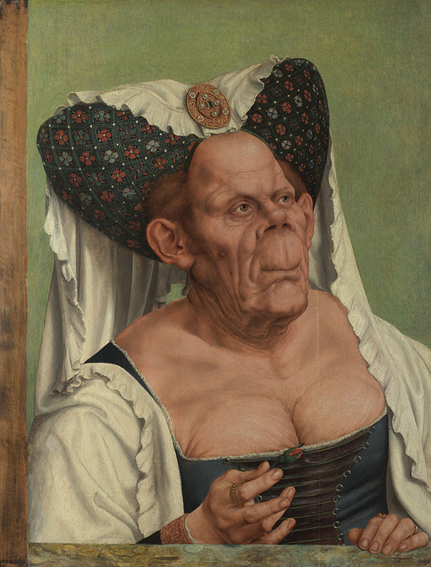 Quinten Massys
An Old Woman ('The Ugly Duchess')
about 1513
Oil on oak, 62.4 x 45.5 cm
Bequeathed by Miss Jenny Louisa Roberta Blaker, 1947
NG5769
https://www.nationalgallery.org.uk/paintings/NG5769