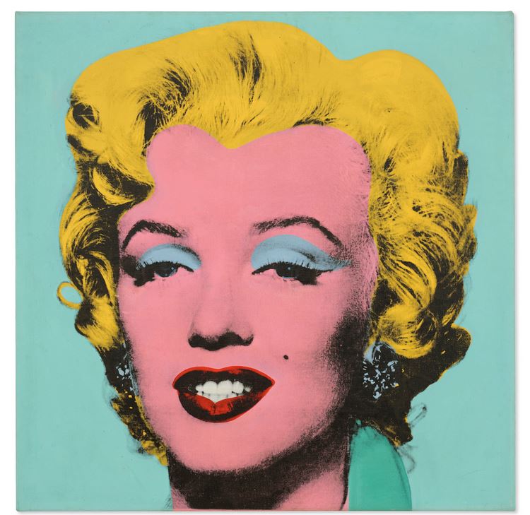 Andy Warhol, Shot Sage Blue Marilyn, 1964. Acrylic and silkscreen on ink on linen. 40 x 40 in (101.6 x 101 cm)