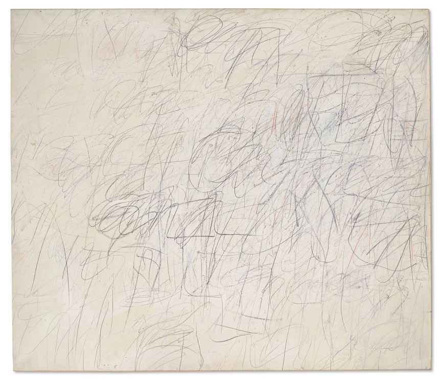 Cy Twombly (1928-2011), Untitled, 1955. Oil-based house paint, wax crayon, coloured pencil and lead pencil on canvas. 50 x 57⅞
