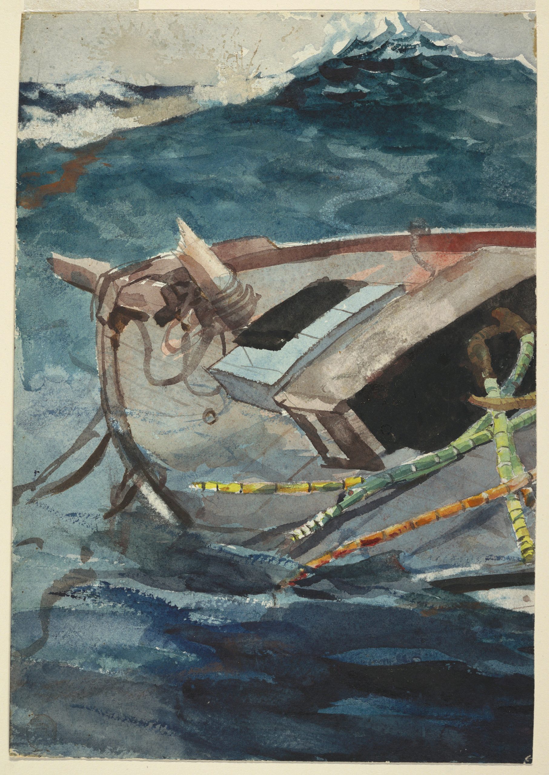Winslow Homer Study for The Gulf Stream, 1898-99, Brush and watercolour black chalk on paper, 36.8 x 25.6 cm, Cooper-Hewitt, National Design Museum, Smithsonian Institution TBC
Gift of Charles Savage Homer, Jr. 1912-12-36
© Cooper-Hewitt, National Design Museum, Smithsonian Institution TBC