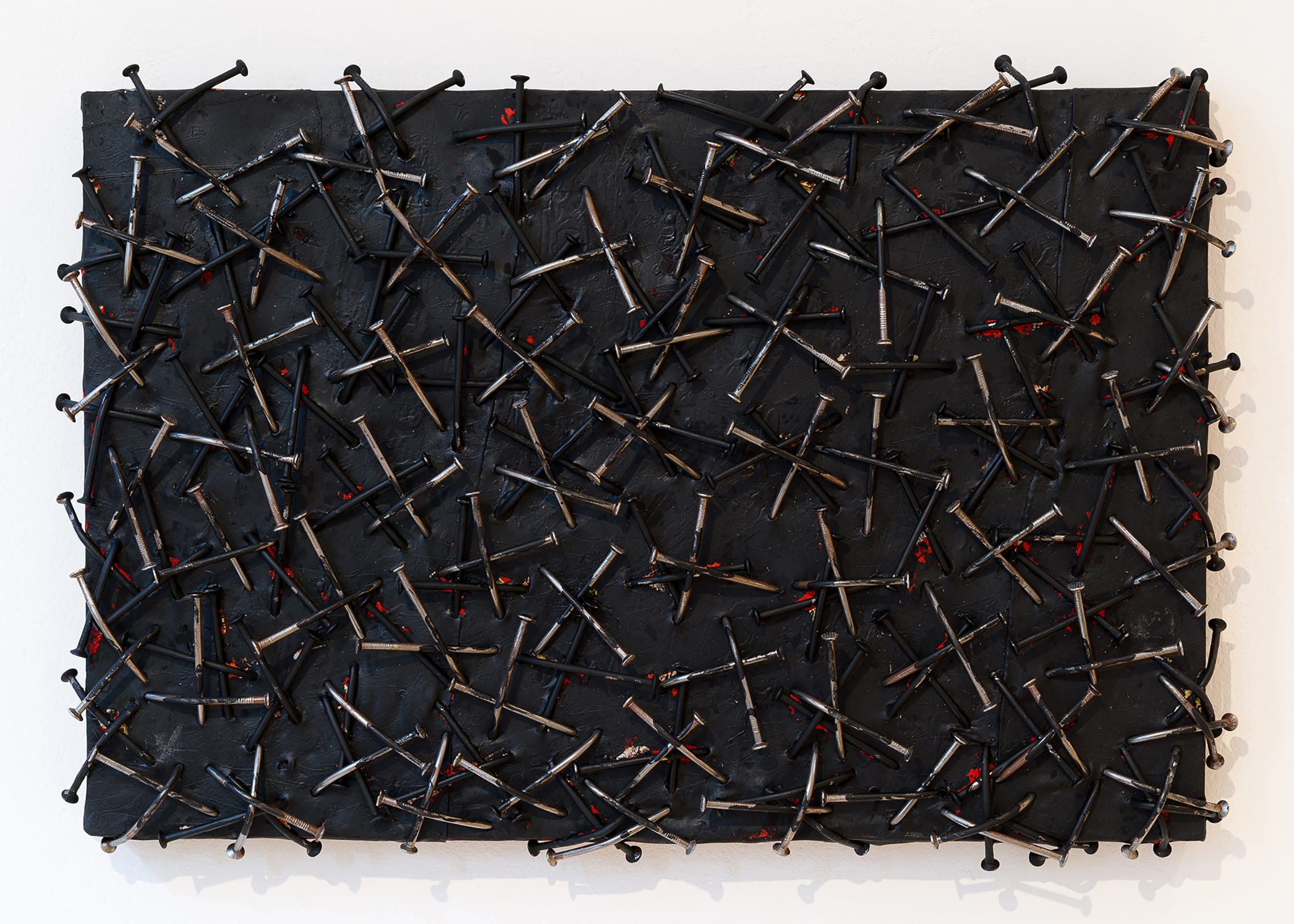 Günther Uecker Verborgen II, 2007, Mixed Media, Glue, black acrylic paint, nails, Kimono fabric on plywood, 44.5 x 63.0 x 7.0 (cm), 17.5 x 24.8 x 2.8 (inch) USD 400,001 - 500,000 at The Ma