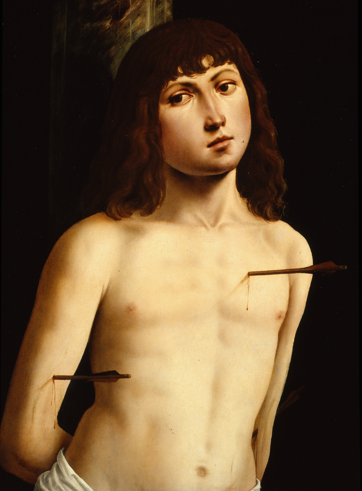 Lorenzo Costa san Sebastiano, c. 1492-93, tempera su tavola, cm 55x49, Gallerie degli Uffizi, Firenze