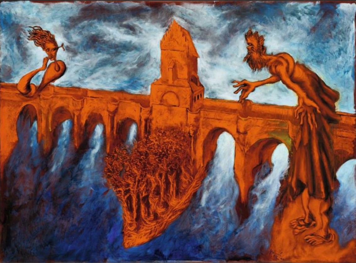 Gérard Garouste Alt-Neu Shul sur le Pont-Neuf, 2020, Huile sur toile, 160.00 x 220.00 cm