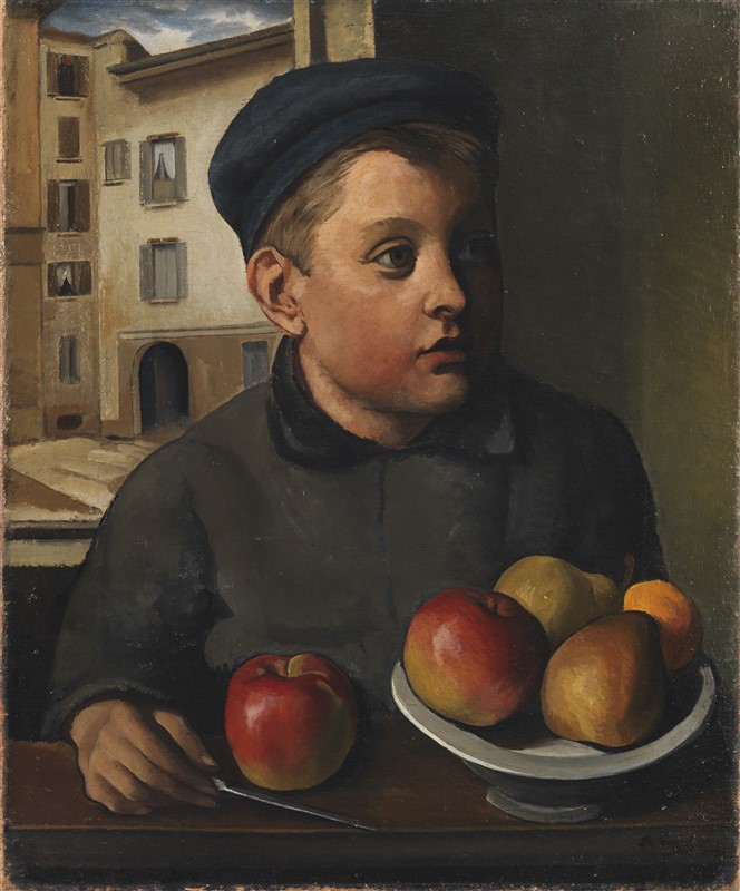 Achille Funi, Ragazzo con le mele (Il fanciullo con le mele), 1921, Mart, Collezione VAF-Stiftung