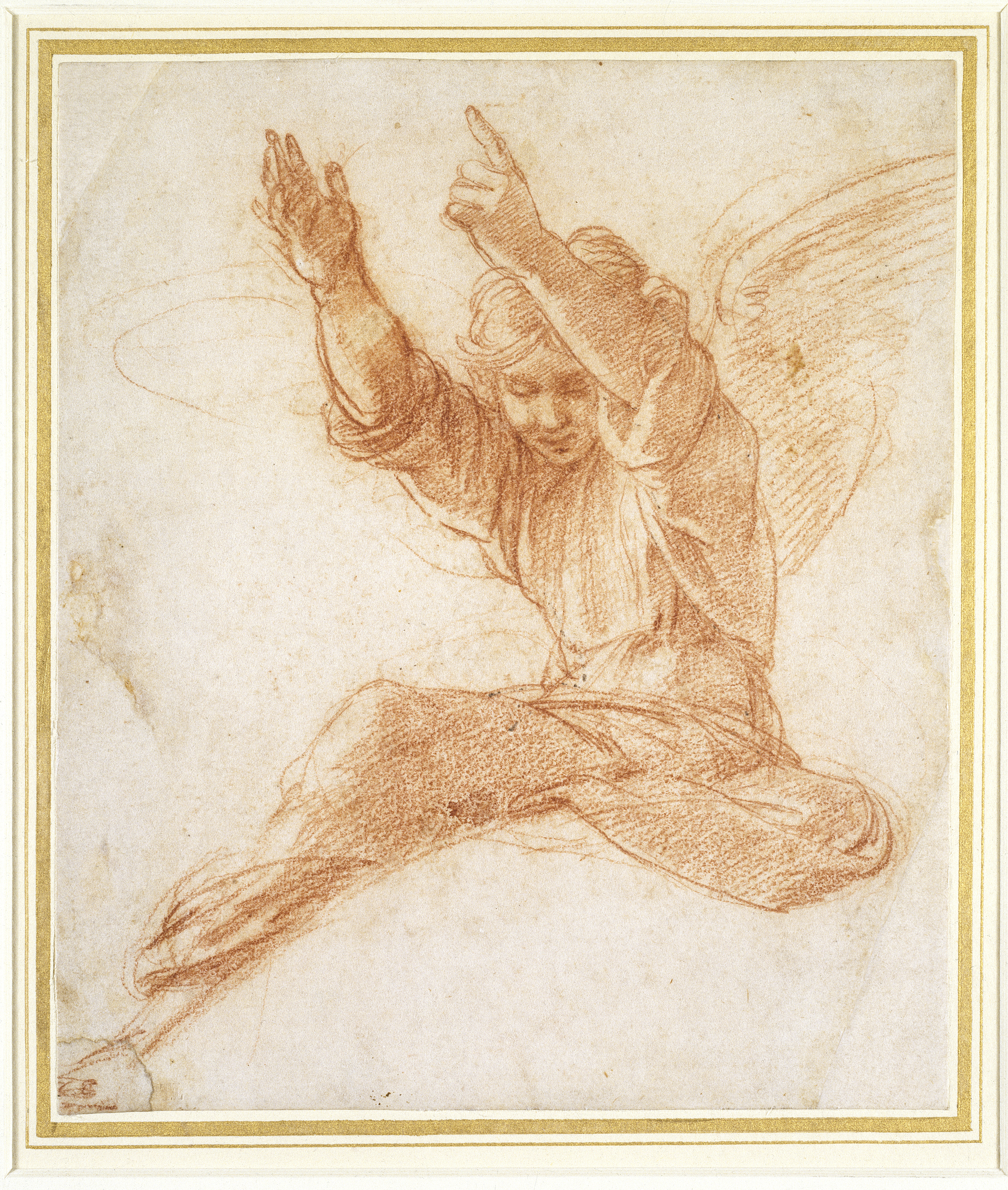 Raphael, An Angel, Pen and brown ink over geometrical indications in blind stylus, 17.9 × 20.6 cm, The Ashmolean Museum, University of Oxford, © Ashmolean Museum, University of Oxford