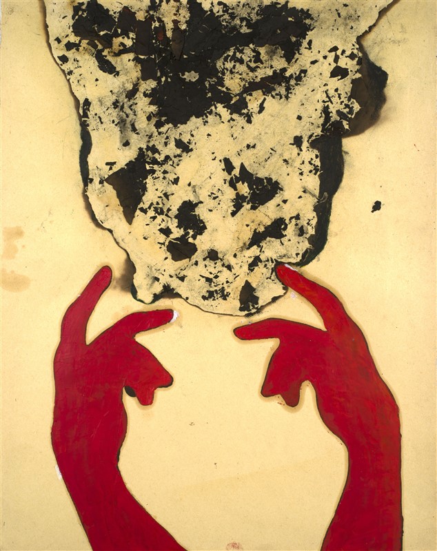 Giuseppe Gallo Senza titolo, 1990, Olio e carta bruciata su carta, 47 x 37 cm. Archivio Giuseppe Gallo