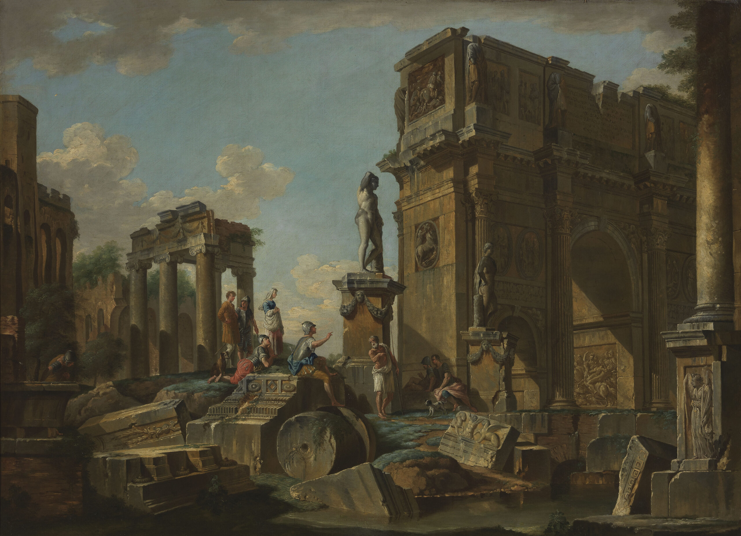 Lotto 122, Giovanni Paolo Panini, Capriccio Architettonico con l'Arco di Costantino, olio su tela, cm 100 x 137