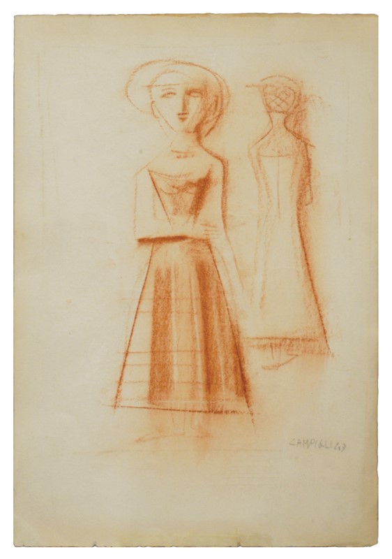 Massimo Campigli Senza titolo (Figure), 1943 Sanguigna su cartoncino, 32 x 22 cm Courtesy Collezione Ramo, Milano