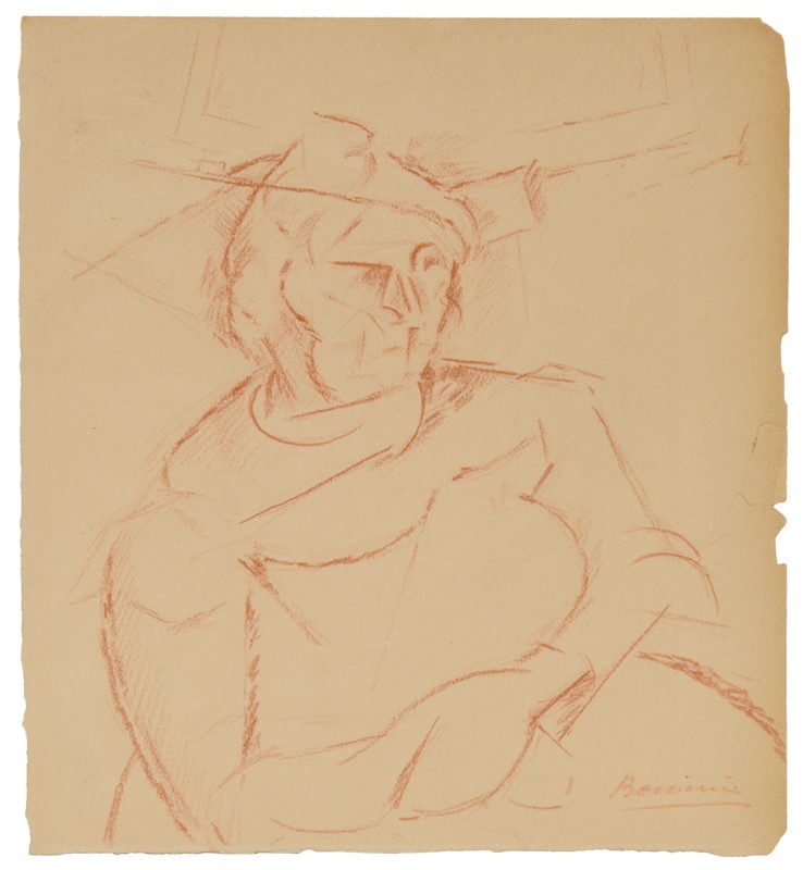 Umberto Boccioni Senza titolo (La madre seduta con le mani incrociate e La madre), 1911 circa Matita colorata su carta, 26 x 24 cm Courtesy Collezione Ramo, Milano